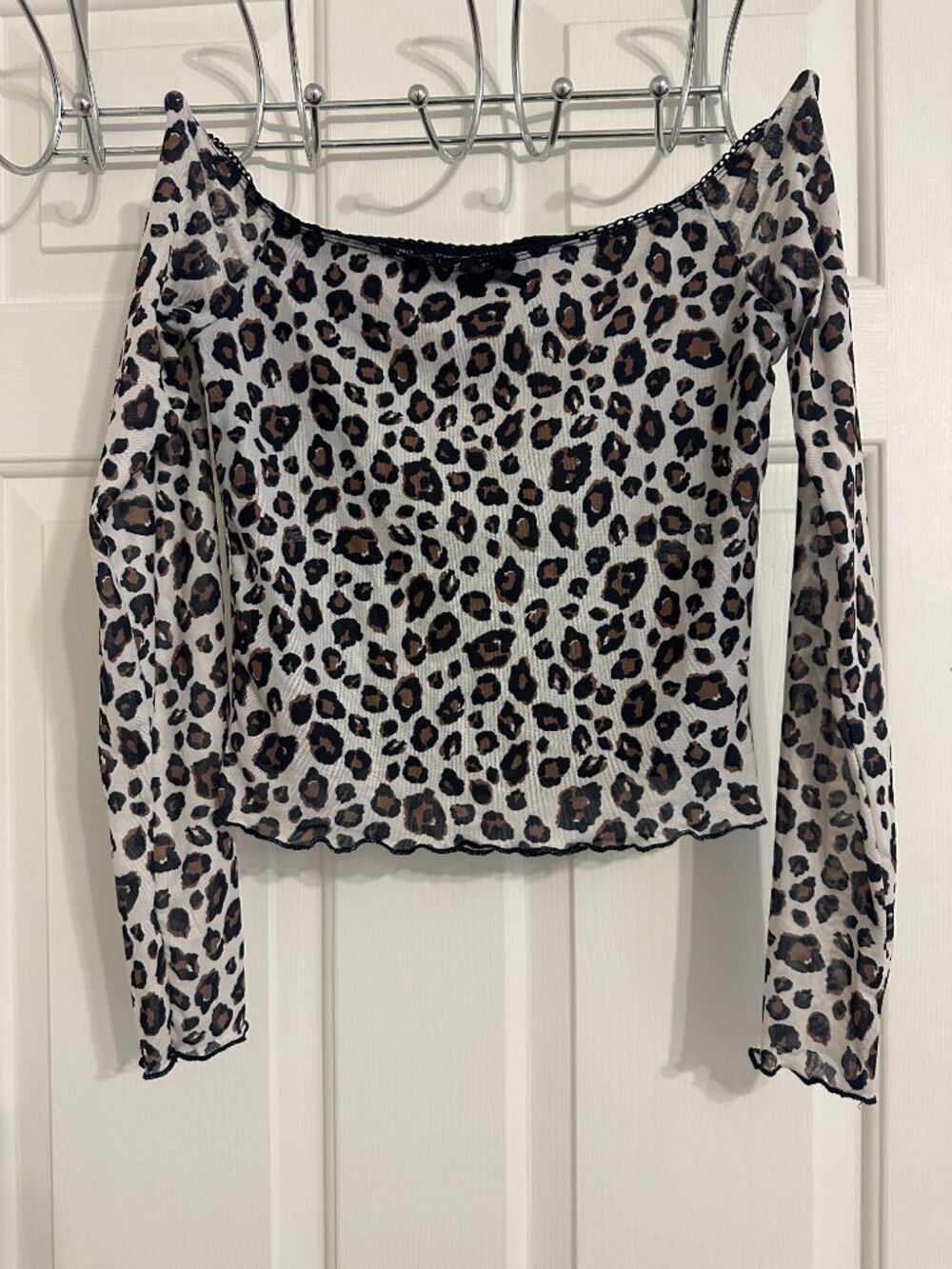 Just Polly New York Leopard Print Lace Blouse – Size Small